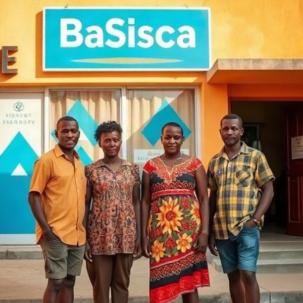 The four-person Terraispark team standing outside their office on a sunny Garissa street